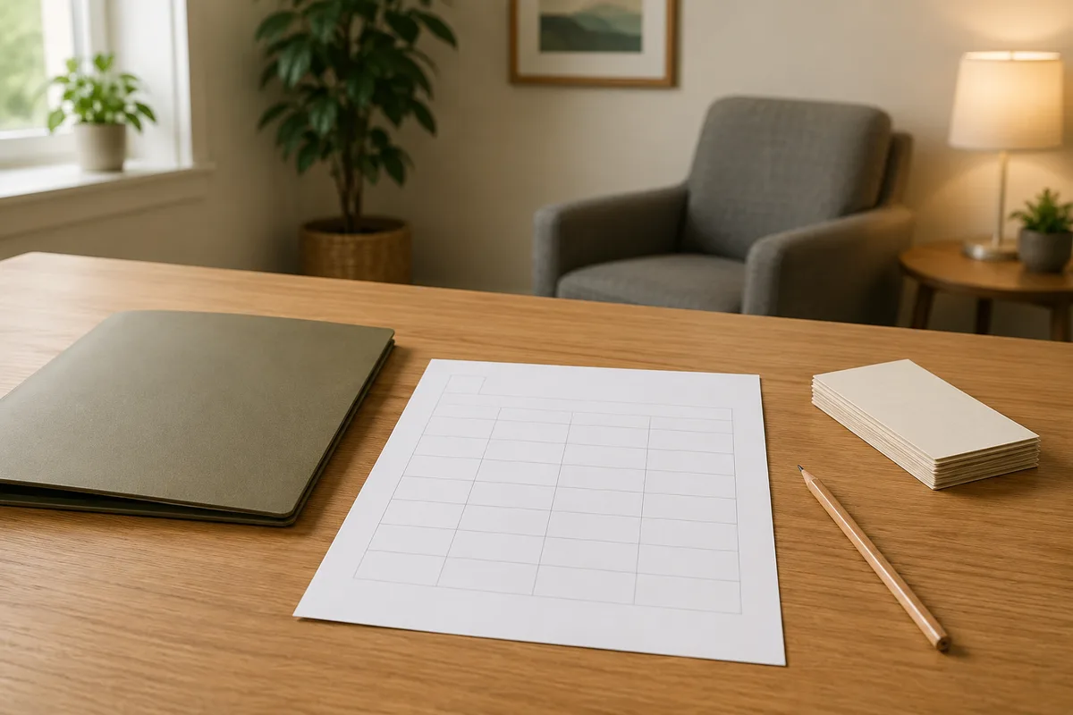 A blank supervision hours worksheet with a folder, pencil, and index cards